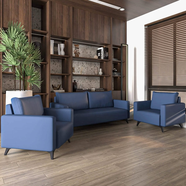 Leisure Mod Inno 3-Piece Leather Sofa Set With 2 Single-Seater And A Three-Seater Sofa With Stainless Steel Legs