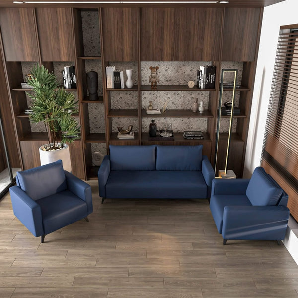 Leisure Mod Inno 3-Piece Leather Sofa Set With 2 Single-Seater And A Three-Seater Sofa With Stainless Steel Legs