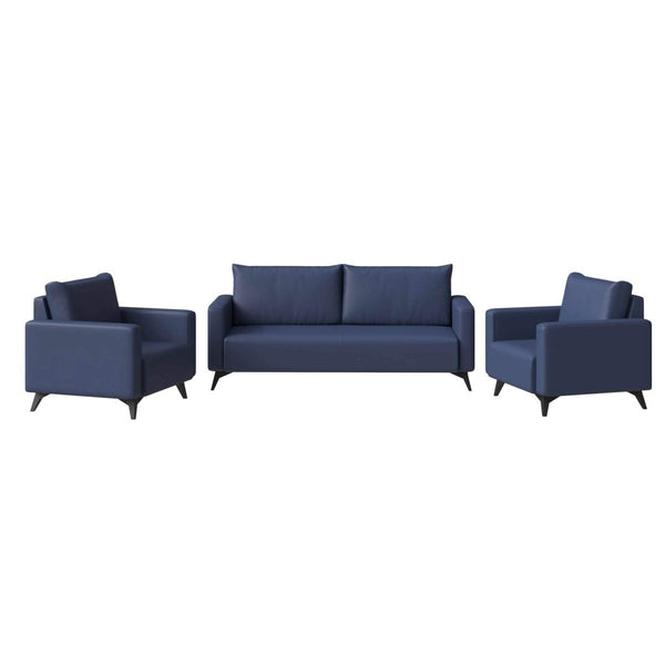Leisure Mod Inno 3-Piece Leather Sofa Set With 2 Single-Seater And A Three-Seater Sofa With Stainless Steel Legs