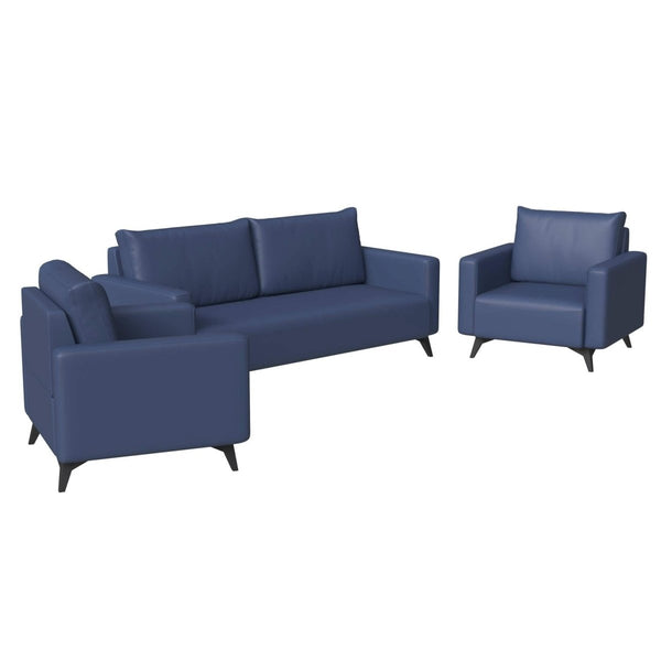 leisure mod Inno 3-Piece Leather Sofa Set with 2 Single-Seater and a Three-Seater Sofa with Stainless Steel Legs