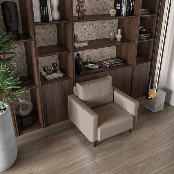 Leisure Mod Inno Single-Seater Leather Sofa With Stainless Steel Legs And Removable Cushions