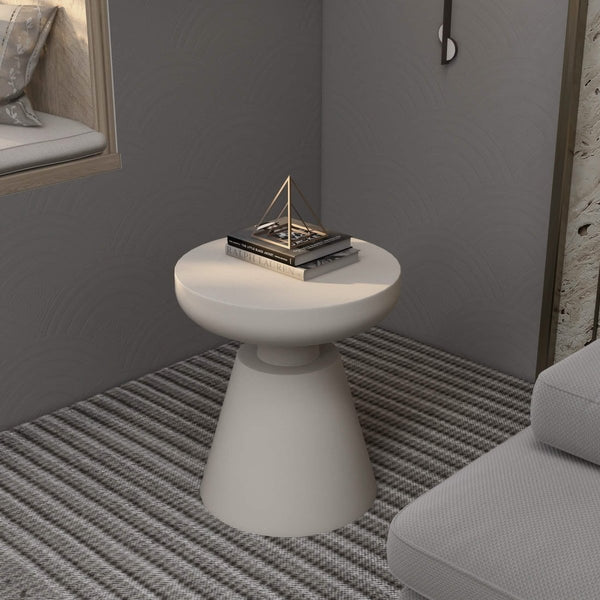 Leisure Mod Isle Minimalist Side Table With Round Fiberstone Tabletop Accent Table And Pedestal Base