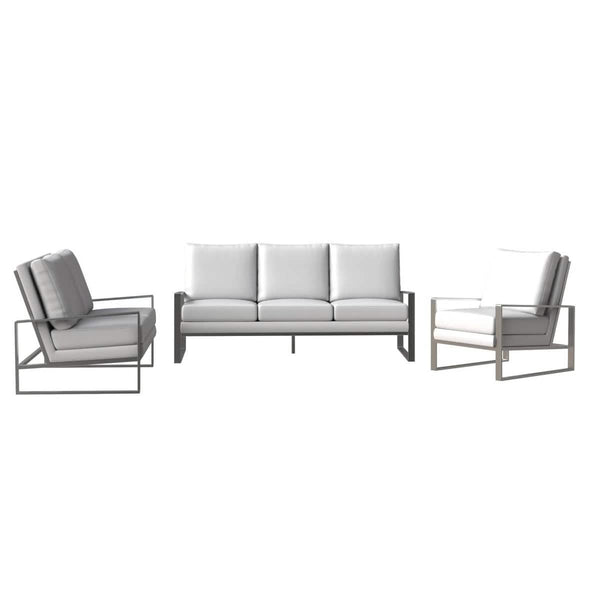 Leisure Mod Jefferson 3-Piece Leather Sofa Set With Silver/Gold Stainless Steel Base Accent Chair And Loveseat