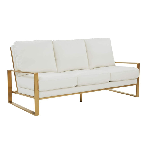 leisure mod Jefferson 3-Seater Sofa Upholstered in Velvet/Leather with Gold/Silver Steel Base leisure mod Jefferson 3-Seater Sofa Upholstered in Velvet/Leather with Gold/Silver Steel Base
