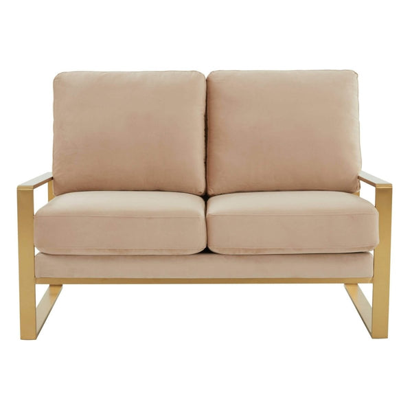Leisure Mod Jefferson Contemporary Velvet/Leather Loveseat With Stainless Steel Frame