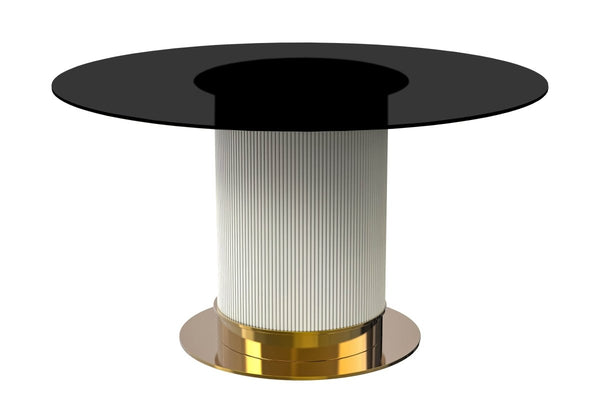 leisure mod Jexis Round Dining Table with Glass/Sintered Stone Top and Stainless Steel Pedestal Base