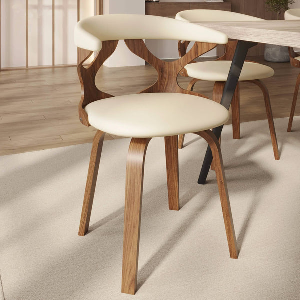 Leisure Mod Klyne Modern Wooden Dining Chair Upholstered In Leather With Walnut Color Frame