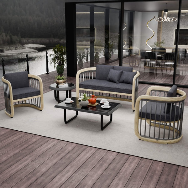 Leisure Mod Klyra Patio Furniture Set – 5-Piece Aluminum Seating In Grey