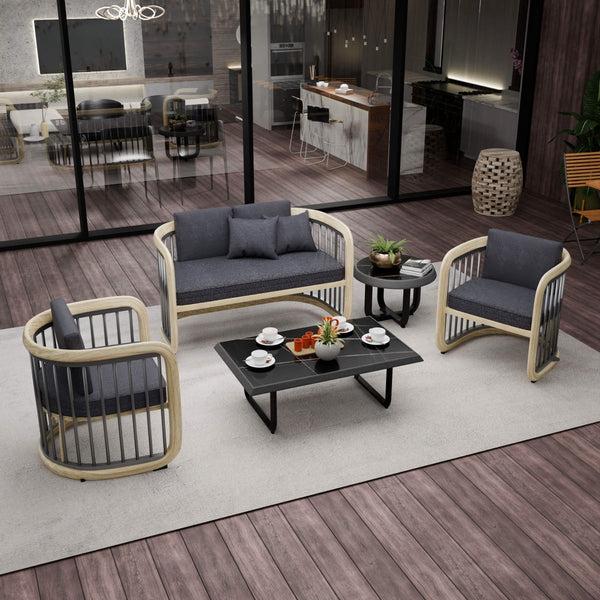 Leisure Mod Klyra Patio Furniture Set – 5-Piece Aluminum Seating In Grey