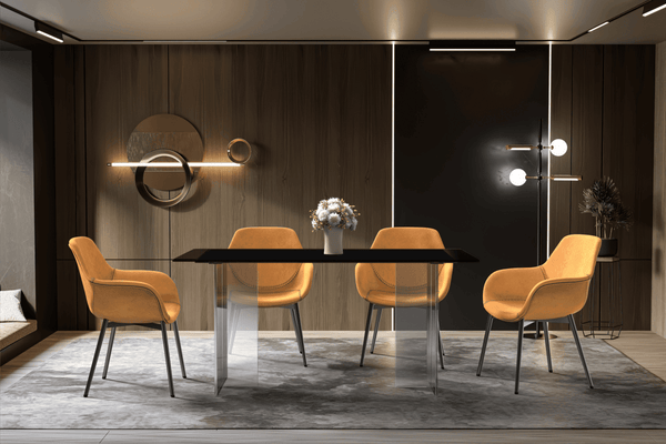 Leisure Mod Kova Rectangular Dining Table With Sintered Stone/Glass Top And Acrylic Base Legs