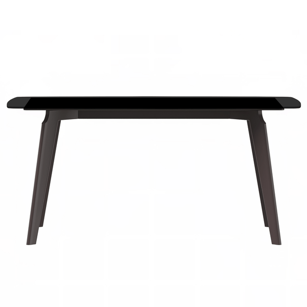 Leisure Mod Krevor Modern Dining Table With Rectangular Stone/Glass Wide Tabletop With Black Steel Legs