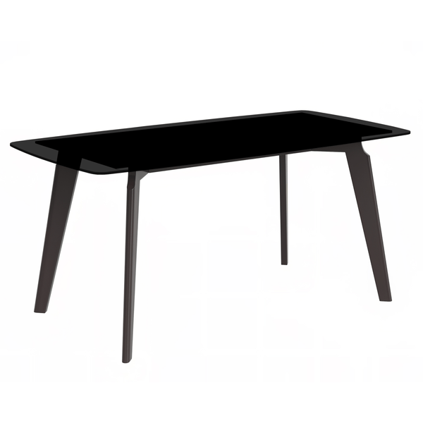 leisure mod Krevor Modern Dining Table with Rectangular Stone/Glass Wide Tabletop with Black Steel Legs