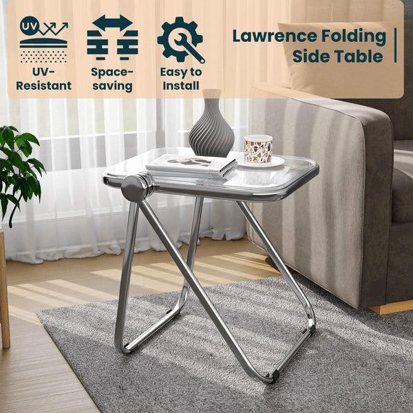 Leisure Mod Lawrence Square Folding Side Table With Plastic Tabletop In Chrome Aluminum/Iron Frame