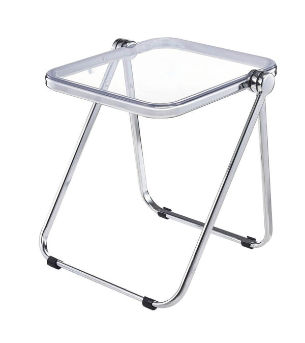 leisure mod Lawrence Square Folding Side Table with Plastic Tabletop in Chrome Aluminum/Iron Frame