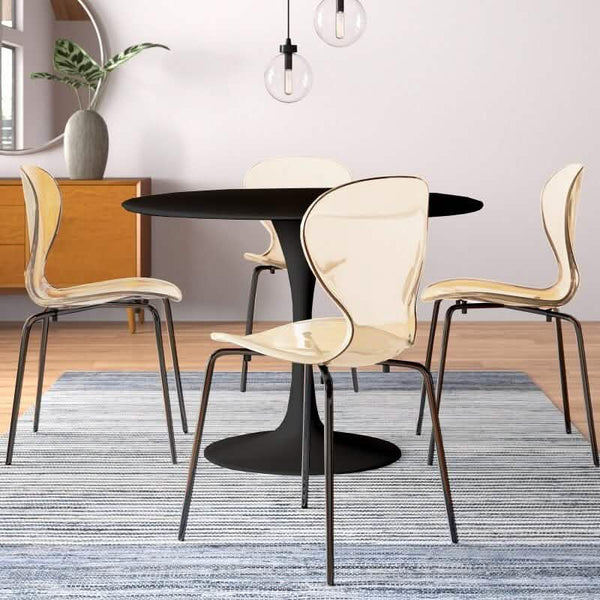 Leisure Mod LeisureMod 5-Piece Dining Set Round Black MDF Dining Table And 4 Acrylic Dining Chairs With Chrome Legs