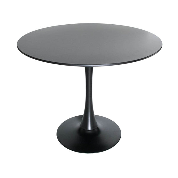 Leisure Mod LeisureMod 5-Piece Dining Set Round Black MDF Dining Table And 4 Acrylic Dining Chairs With Chrome Legs