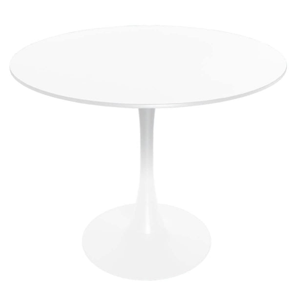 Leisure Mod LeisureMod Bristol 5-Piece Dining Set Round White MDF Dining Table And 4 Acrylic Dining Chairs With Chrome Legs