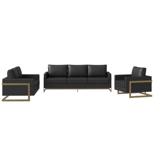 Leisure Mod Lincoln 3-Piece Sofa Set Upholstered In Leather/Velvet Accent Chair With Gold Stainless Steel Frame