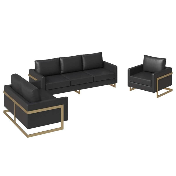 leisure mod Lincoln 3-Piece Sofa Set Upholstered in Leather/Velvet Accent Chair with Gold Stainless Steel Frame leisure mod Lincoln 3-Piece Sofa Set Upholstered in Leather/Velvet Accent Chair with Gold Stainless Steel Frame
