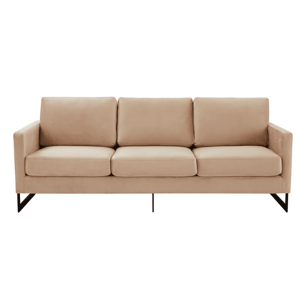 Leisure Mod Lincoln 3-Seater Sofa Upholstered In Velvet/Leather With Black/Silver/Gold Steel Base