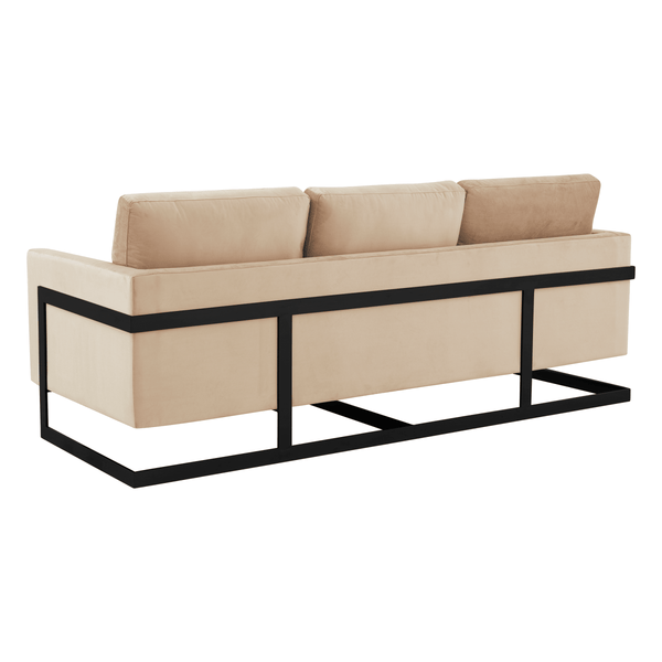 Leisure Mod Lincoln 3-Seater Sofa Upholstered In Velvet/Leather With Black/Silver/Gold Steel Base