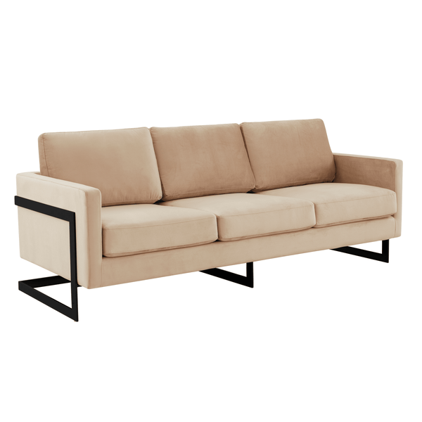 leisure mod Lincoln 3-Seater Sofa Upholstered in Velvet/Leather with Black/Silver/Gold Steel Base