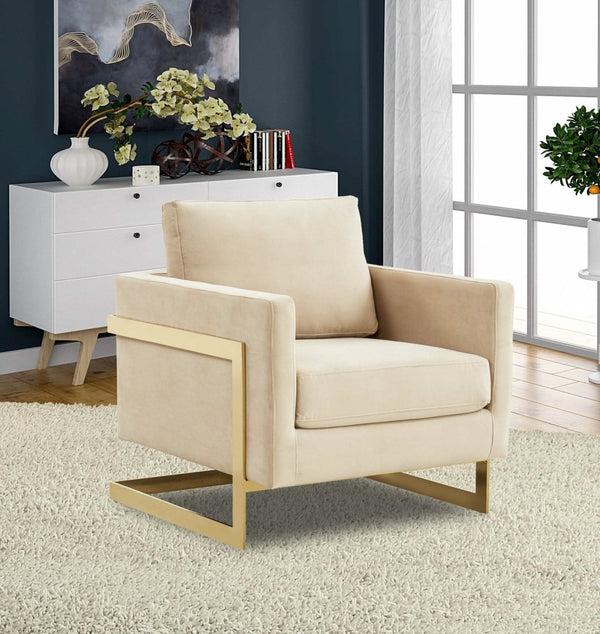 Leisure Mod Lincoln Modern Upholstered In Fabric Single Seater Sofa With Gold/Black/White Metal Frame