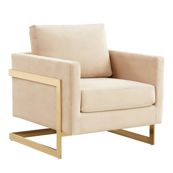 leisure mod Lincoln Modern Upholstered in Fabric Single Seater Sofa With Gold/Black/White Metal Frame