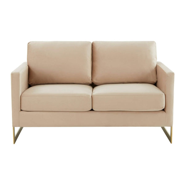 Leisure Mod Lincoln Velvet/Leather Upholstered Loveseat With Gold/Black/Silver Steel Frame & Removable Cushions