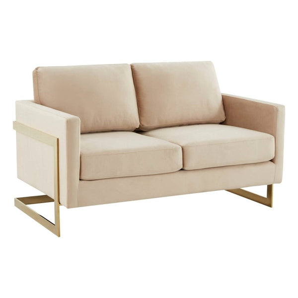 leisure mod Lincoln Velvet/Leather Upholstered Loveseat with Gold/Black/Silver Steel Frame & Removable Cushions leisure mod Lincoln Velvet/Leather Upholstered Loveseat with Gold/Black/Silver Steel Frame & Removable Cushions