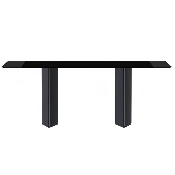 Leisure Mod Lior Dining Table Rectangular Glass/Sintered Stone Tabletop And Black Steel Legs