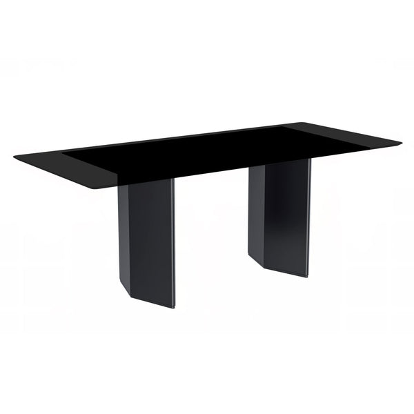 leisure mod Lior Dining Table Rectangular Glass/Sintered Stone Tabletop and Black Steel Legs