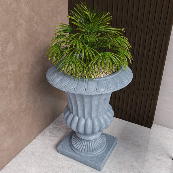 Leisure Mod Lotus Fiberstone And Clay Urn Planter Pot Indoor Outdoor With Drainage Holes