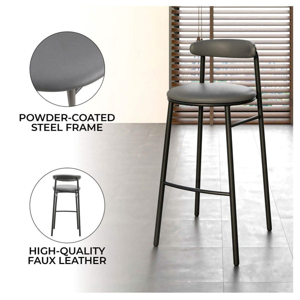 Leisure Mod Lume Series Modern Bar Stool Upholstered In Leather For Dining Room And Kitchen