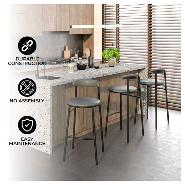 Leisure Mod Lume Series Modern Bar Stool Upholstered In Leather For Dining Room And Kitchen