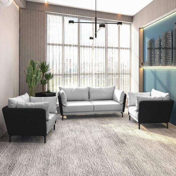 Leisure Mod Luxify 3-Piece Leather Sofa Set With Stainless Steel Legs And Removable Cushions