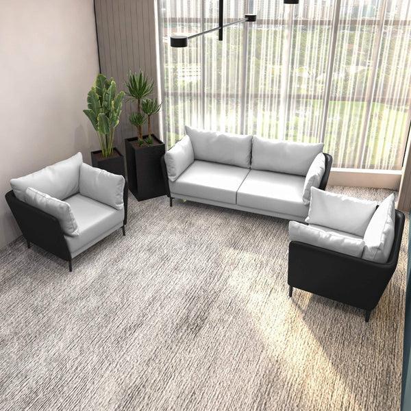Leisure Mod Luxify 3-Piece Leather Sofa Set With Stainless Steel Legs And Removable Cushions