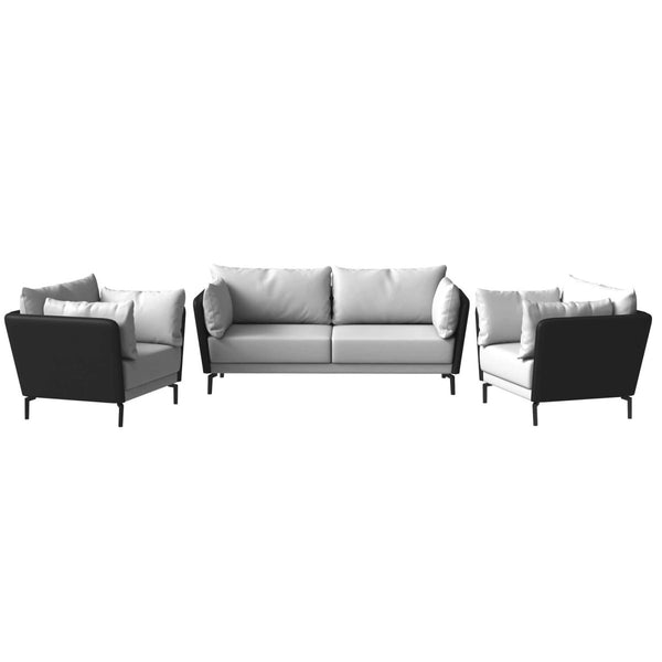 Leisure Mod Luxify 3-Piece Leather Sofa Set With Stainless Steel Legs And Removable Cushions