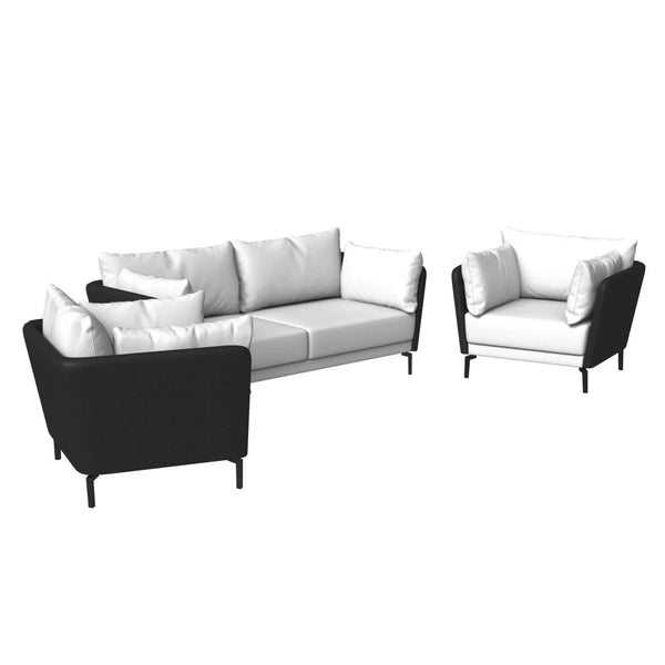 leisure mod Luxify 3-Piece Leather Sofa Set with Stainless Steel Legs and Removable Cushions