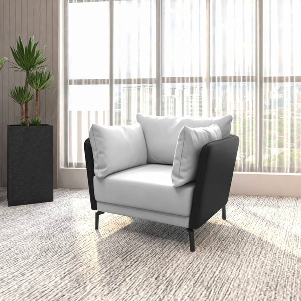 Leisure Mod Luxify Single-Seater Leather Sofa Accent Armchair With Stainless Steel Legs And Removable Cushions