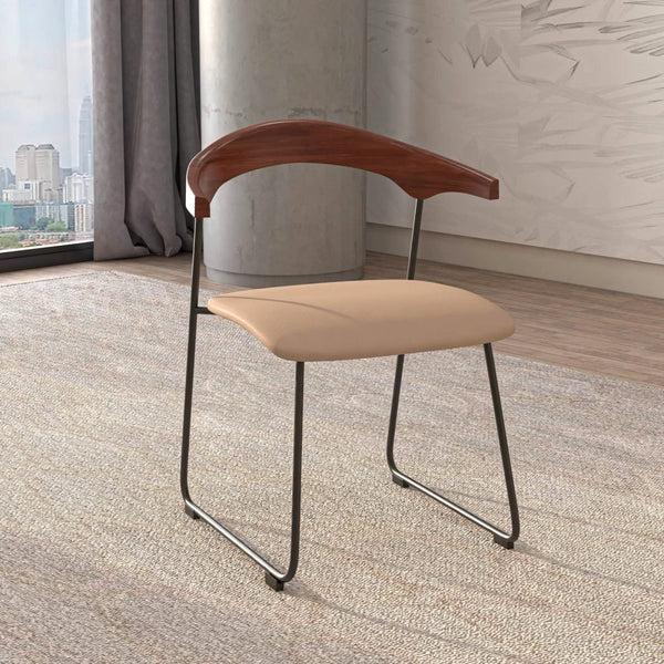 Leisure Mod Lyra Leather Dining Chair With A Beech Wood Curved Back And Iron Legs