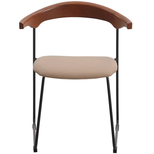 Leisure Mod Lyra Leather Dining Chair With A Beech Wood Curved Back And Iron Legs