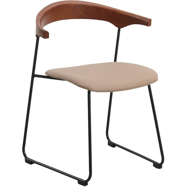 leisure mod Lyra Leather Dining Chair with a Beech Wood Curved Back and Iron Legs