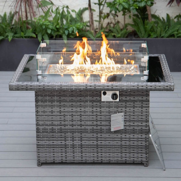 Leisure Mod Mace Patio Modern Wicker Propane Fire Pit Table