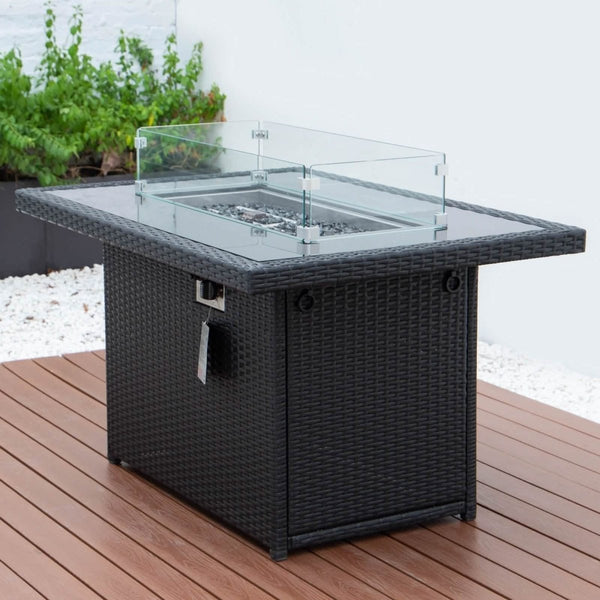 Leisure Mod Mace Patio Modern Wicker Propane Fire Pit Table