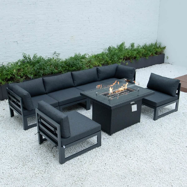 Leisure Mod Mace Patio Modern Wicker Propane Fire Pit Table