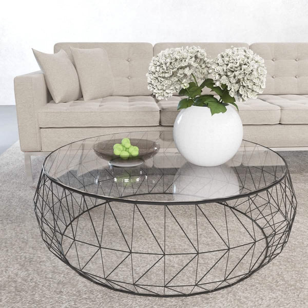 Leisure Mod Malibu Modern Round Glass Top Coffee Table With Chrome Base
