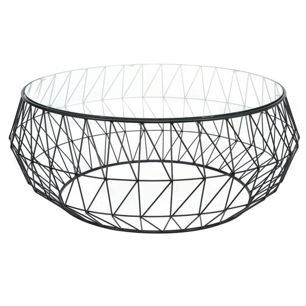 leisure mod Malibu Modern Round Glass Top Coffee Table With Chrome Base