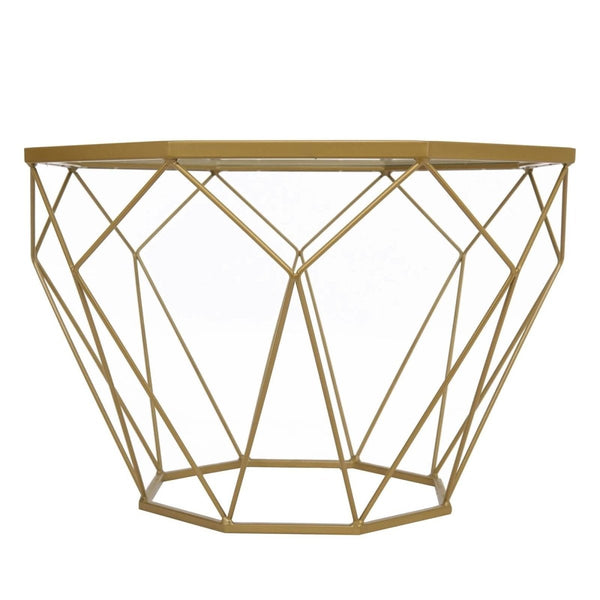 Leisure Mod Malibu Octagon Coffee Table With Glass Top And Geometric Metal Base