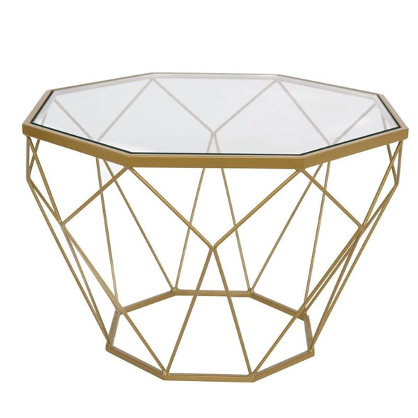 leisure mod Malibu Octagon Coffee Table with Glass Top and Geometric Metal Base